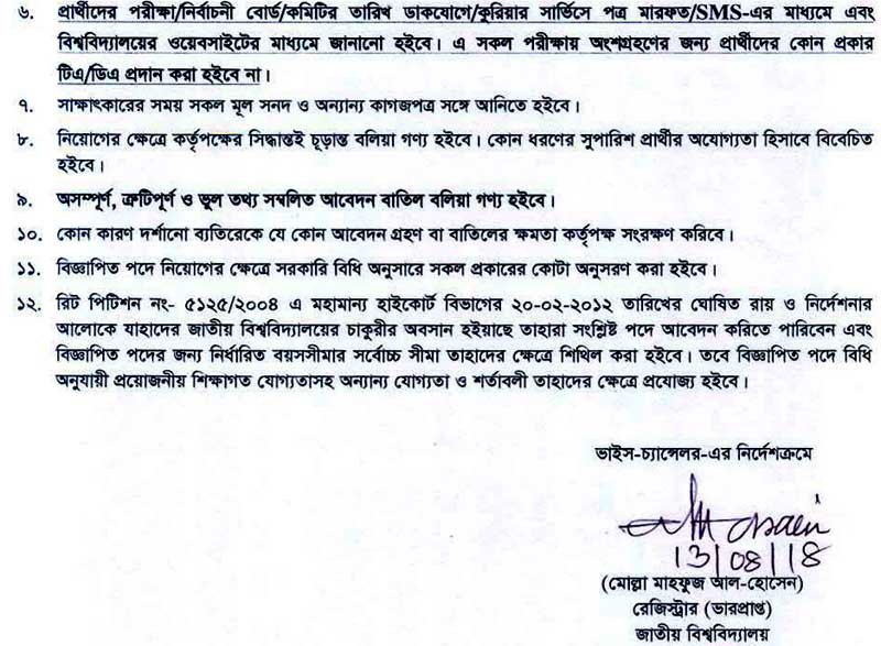 National University Job Circular 2018