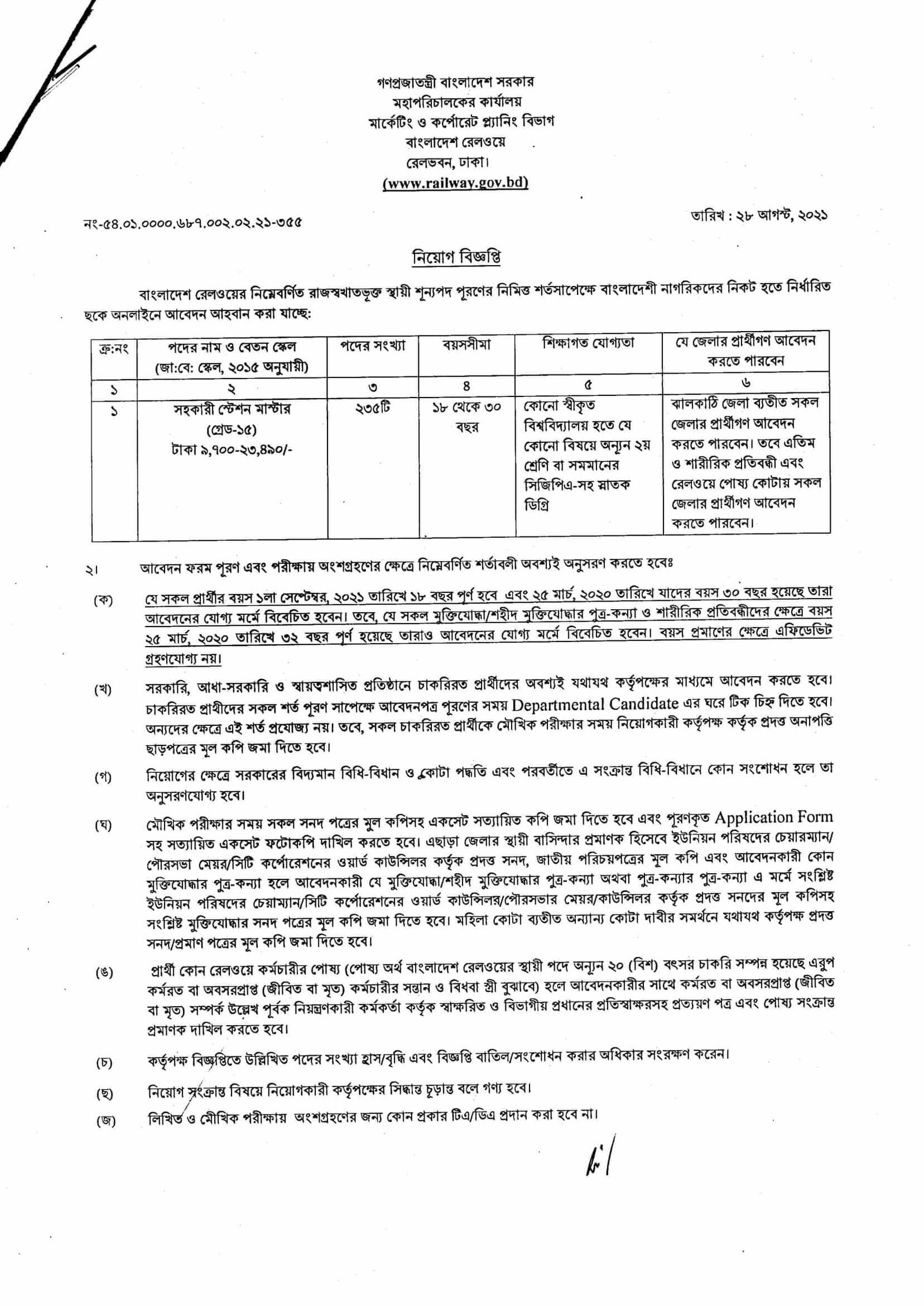 Bangladesh Railway Job Circular 2021