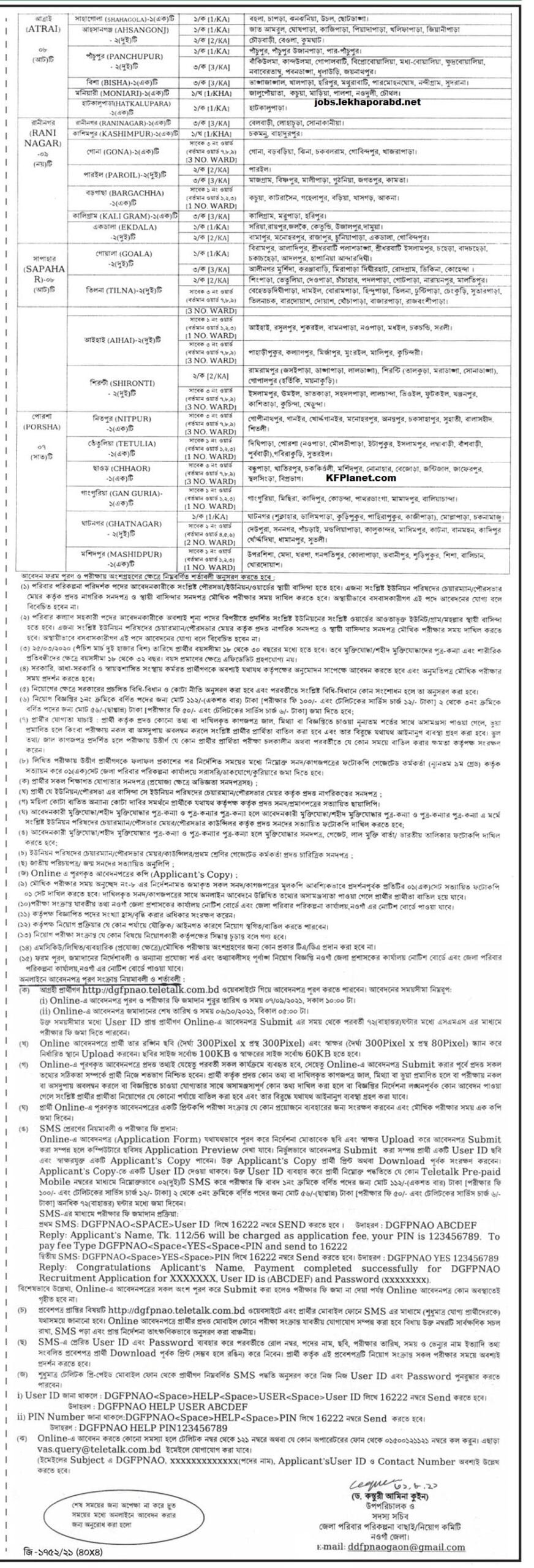 Directorate General of Family Planning DGFP Job Circular 2021