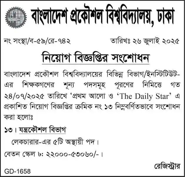 BUET job circular